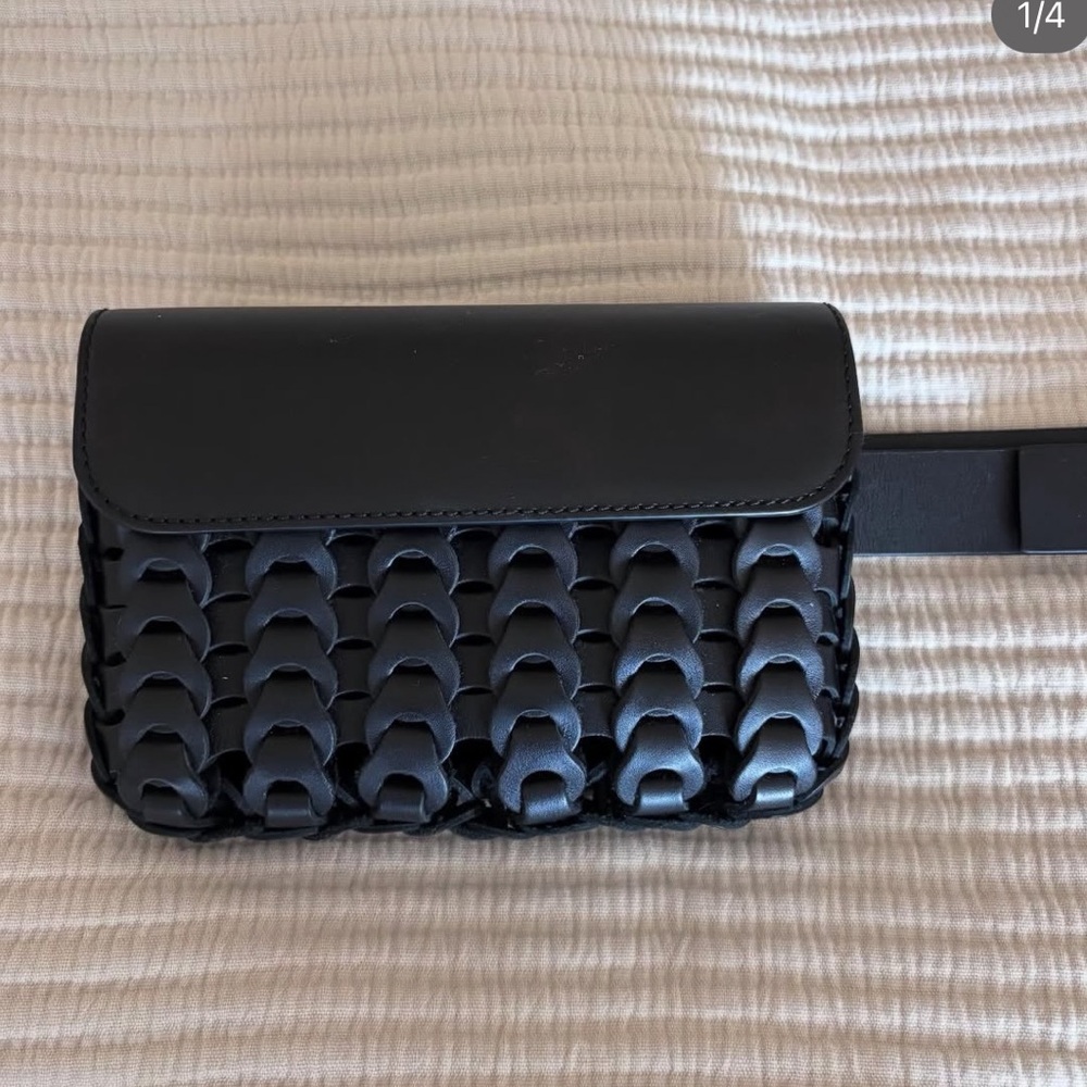 LOQ camina Black Woven Leather Belt Bag